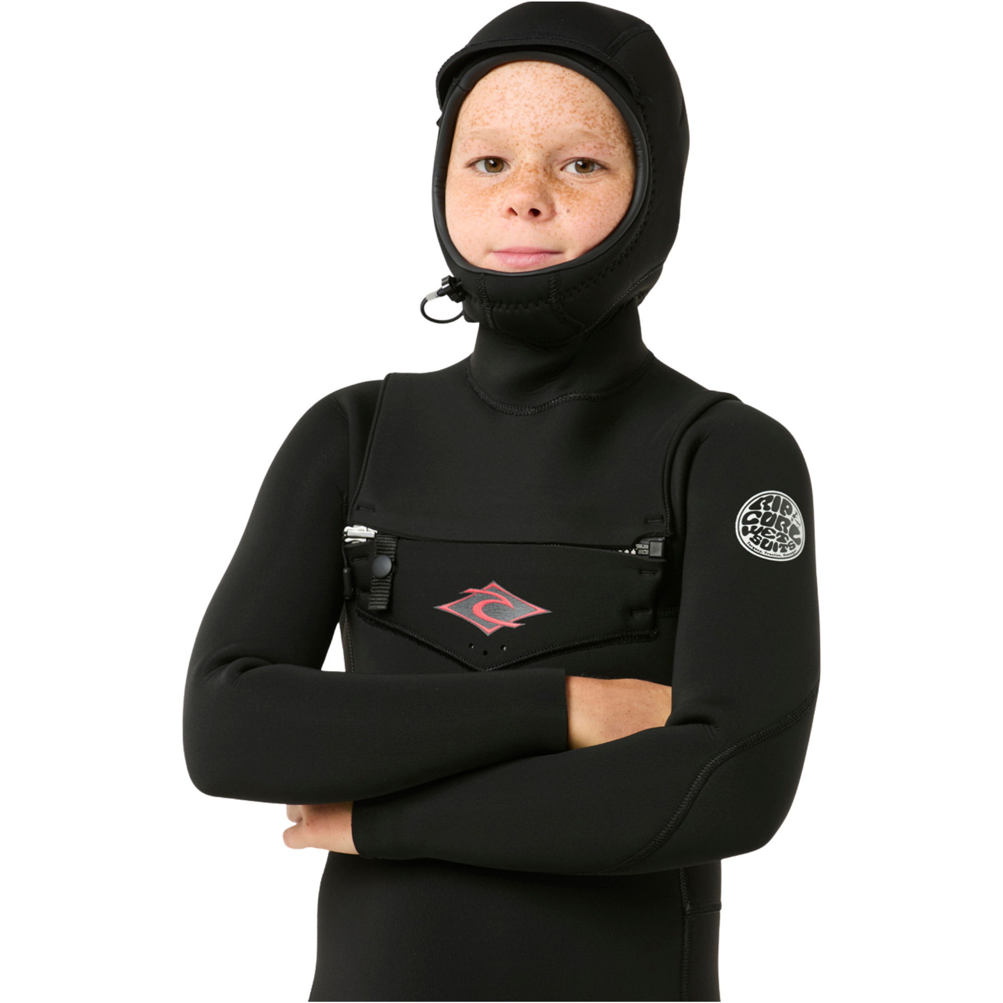 2026 Rip Curl Junior Dawn Patrol 5/4mm Con Capucha Chest Zip Neopreno 144BFS - Black